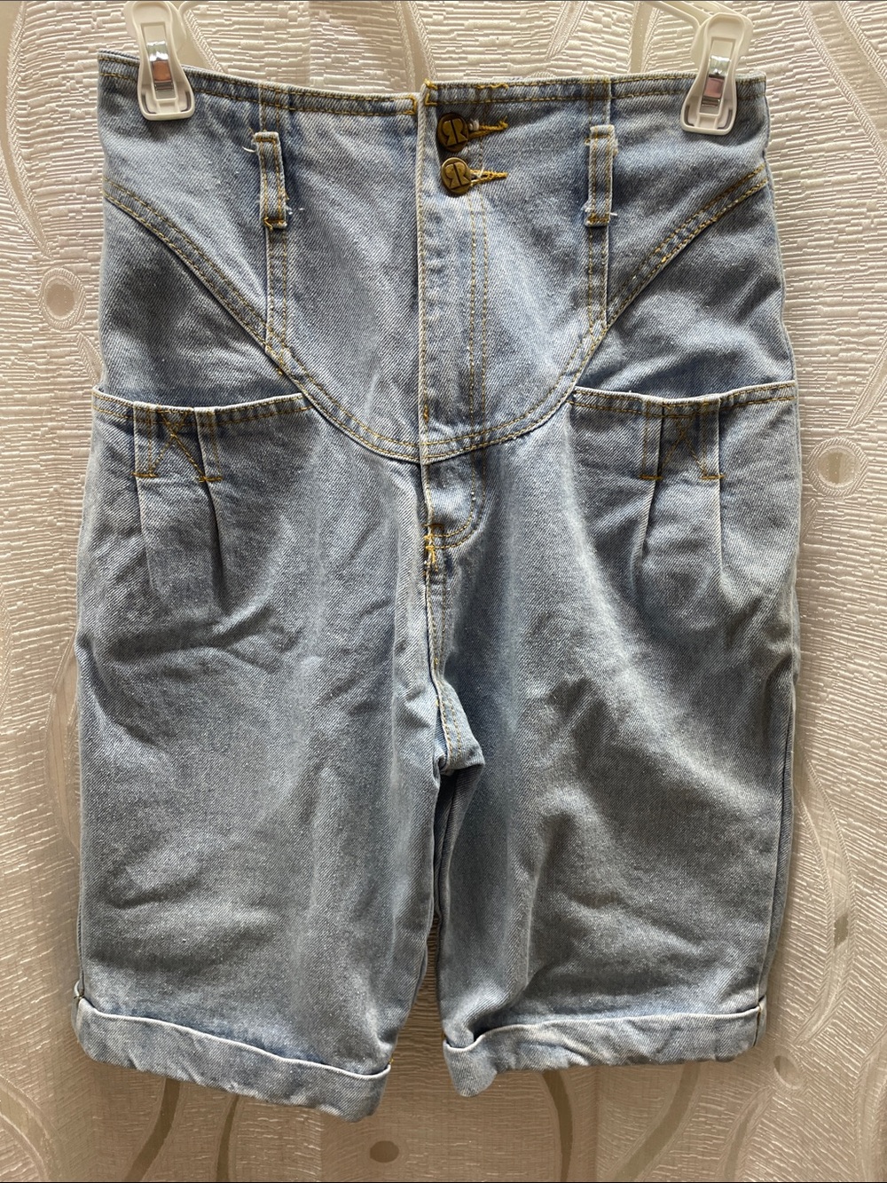 Light Blue Denim Bermuda Shorts with High-Rise Panel Waist